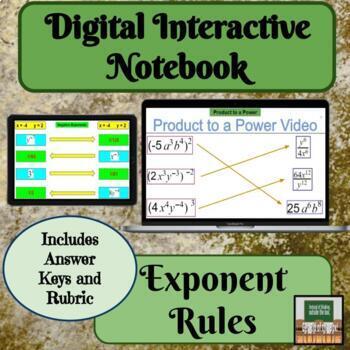 Preview of Digital Interactive Notebook Exponent Rules 7th Grade Math