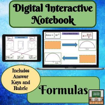 Preview of Digital Interactive Notebook Formulas Geometry 7th Grade Math