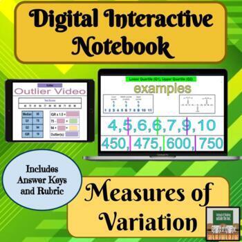 Preview of Digital Interactive Notebook Measures of Variation 6th Grade Data Analysis