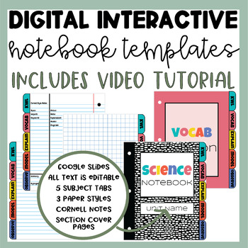 Preview of Digital Interactive Notebook Template | Google Slides | 5 Subjects | 3 Styles