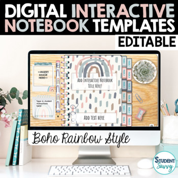 Preview of Digital Interactive Notebook Templates EDITABLE | Google Slides™  Boho Rainbow