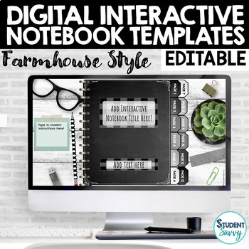 Preview of Digital Interactive Notebook Templates EDITABLE | Google Slides™ FARMHOUSE