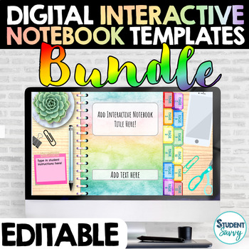 Preview of Digital Interactive Notebooks Templates Google Slides EDITABLE Boho Rainbow