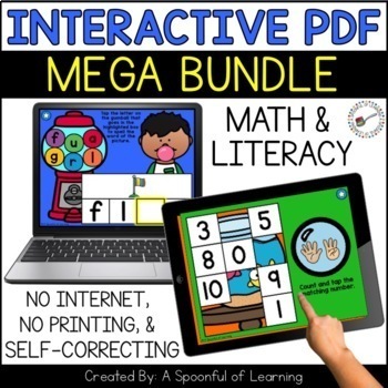 Preview of Digital Interactive PDF Games - Math and Literacy BUNDLE