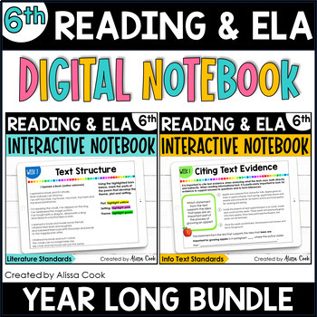 Preview of Digital Interactive Reading Notebook | 6th Grade Digital Notebook Bundle