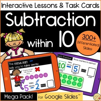 Preview of Digital Interactive Subtraction Unit and Task Cards | Fact Fluency | Google