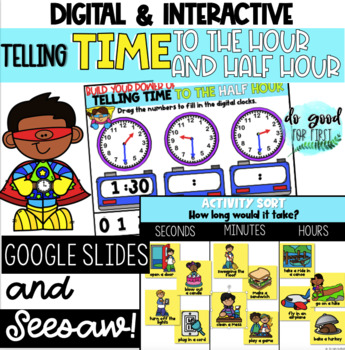 Preview of Digital & Interactive Time (Hour & Half Hour) - Google Slides & Seesaw