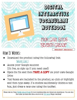Preview of Digital Interactive Vocabulary Notebook (List 1)