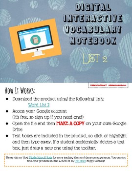 Preview of Digital Interactive Vocabulary Notebook (List 2)