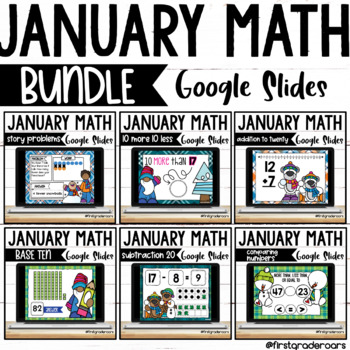 Preview of Digital JANUARY Math Centers on Google Slides BUNDLE