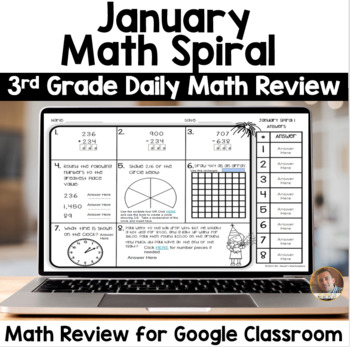 Preview of Digital January Math Spiral Review for Google Classroom: Daily Math 3rd Grade