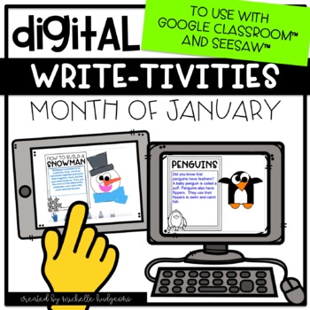 Preview of Digital January Winter Writing for Google Classroom™ & Seesaw™ Distance Learning