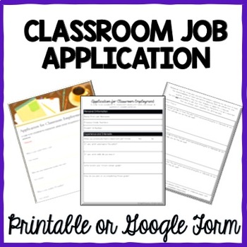 Preview of Printable AND Digital Classroom Job Applications - Distance learning compatible
