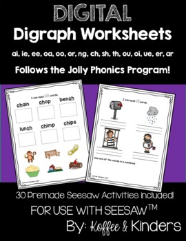 digital jolly phonics digraph worksheets distance learning tpt