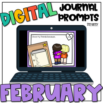 Preview of Digital Journal Prompts, Distance Learning, FEBRUARY, Daily Prompts, K & 1st