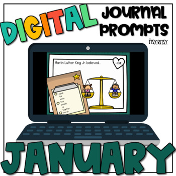 Preview of Digital Journal Prompts, JANUARY, Distance Learning, Daily Prompts, K & 1st