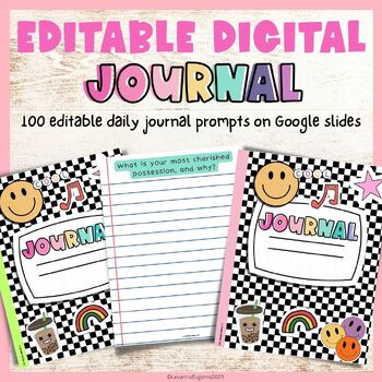 Preview of Digital Journal Writing Prompts | Editable on Google Slides