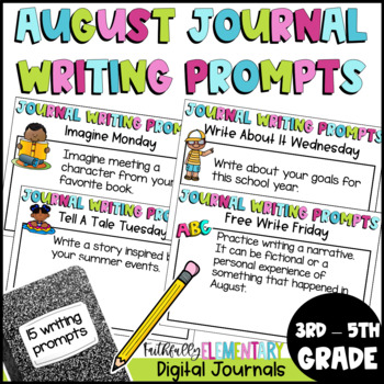 August Digital Journal Writing Prompts by Faithfully Elementary | TpT