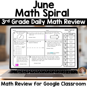 Preview of Digital June Math Spiral Review for Google Classroom: Daily Math 3rd Grade