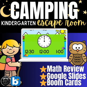 Preview of Digital Kindergarten End of Year Camping Escape Room Math Review, Google Slides