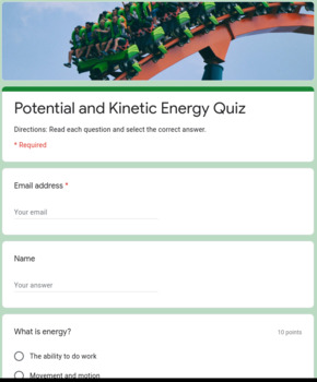 Preview of Digital Kinetic and Potential Energy Quiz Easy ( Self-grading on Google Forms )