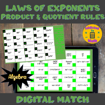 Preview of Digital Laws of Exponents Product and Quotient Rule Digital Match Activity