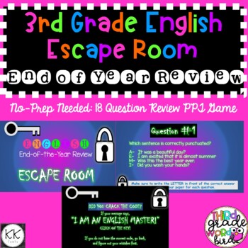 Preview of Digital Learning 3rd Grade English ESCAPE ROOM for End-of-the-Year Review