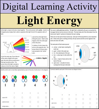 Preview of Digital Learning Activity - Light & How We See It - Distance Learning Ready