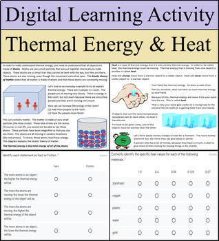 Preview of Digital Learning Activity - Thermal Energy & Heat - Distance Learning