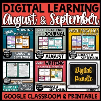 Preview of Digital Learning Bundle August & September Math Reading Writing Morning Meetings