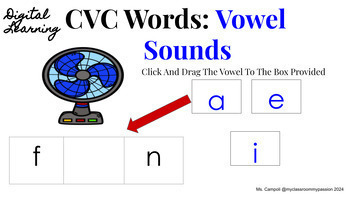 Preview of Digital Learning Kindergarten : CVC Words, Vowel Sounds