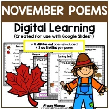 Preview of Digital Learning - NOVEMBER POEMS {Google Slides™/Classroom™}