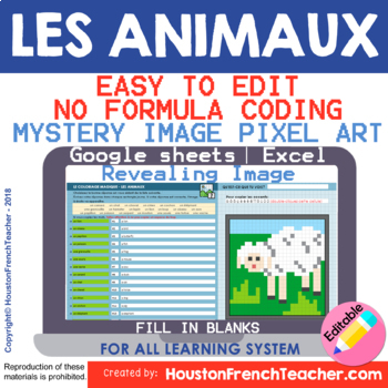 Preview of Digital Les Animaux French animals Games | Pixel Art Mystery Magic Reveal