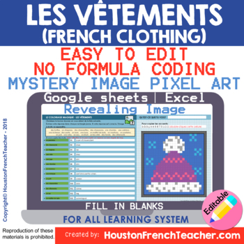 Preview of Digital Les Vêtements French Clothing Games | Pixel Art Mystery Reveal Picture