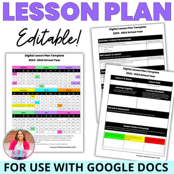 Preview of Digital Lesson Plan Editable Full Year Calendar For Use with Google Docs