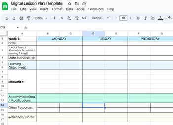 Preview of Digital Lesson Plan Template - 9 weeks
