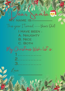 Preview of Digital Letter to Santa & Christmas Wish List