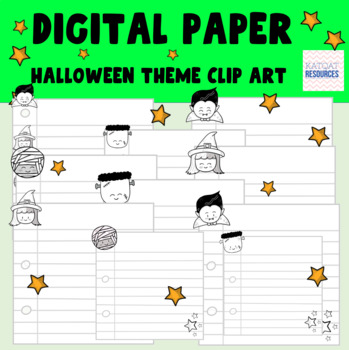 Preview of Digital Lined Note Paper - Black Line Clip Art - Halloween