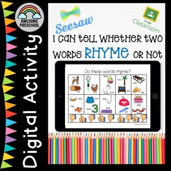 Preview of Digital Literacy Activities-I can tell whether two words rhyme or not-FREEBIE