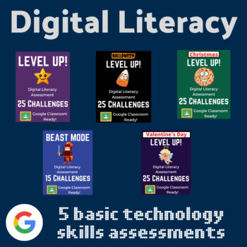 Preview of Digital Literacy Bundle (FIVE Basic Technology Skills Assessments)