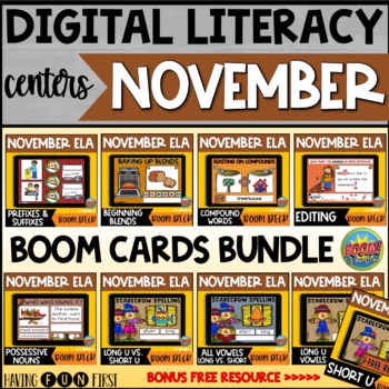 Preview of Digital Literacy Centers Boom Deck BUNDLE | NOVEMBER | Boom Cards