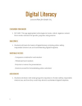 Preview of Digital Literacy - Lesson Plan Outline
