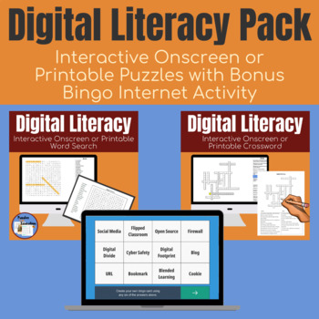 Preview of Digital Literacy Grade 6-10 Word Search & Crossword Pair Pack & Bonus Activity