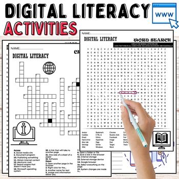 Preview of Digital Literacy Vocabulary Fun Worksheets,Puzzles,Wordsearch & Crosswords