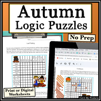 Preview of Fall Logic Puzzles and Brain Teasers in Print or Digital Worksheets