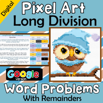 Preview of Digital Long Division word problems, Pixel Art Reveal, interpret remainders