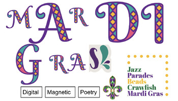 Preview of Digital Magnetic Poetry Mardi Gras Warm up Creative Writing Syntax Tone Diction