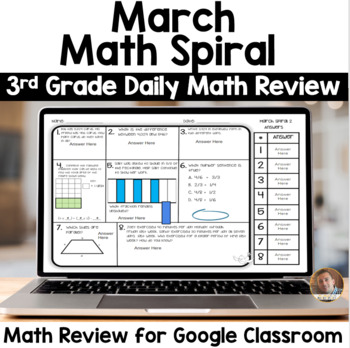 Preview of Digital March Math Spiral Review for Google Classroom: Daily Math 3rd Grade