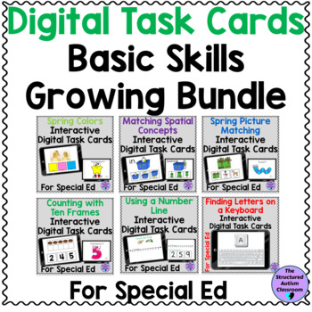 Preview of Digital Matching Basic Skills Task Card Bundle for Special Education