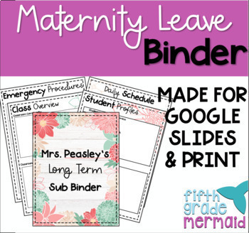 Preview of Digital Maternity Leave Binder/Long Term Sub Binder for GOOGLE SLIDES & PRINT